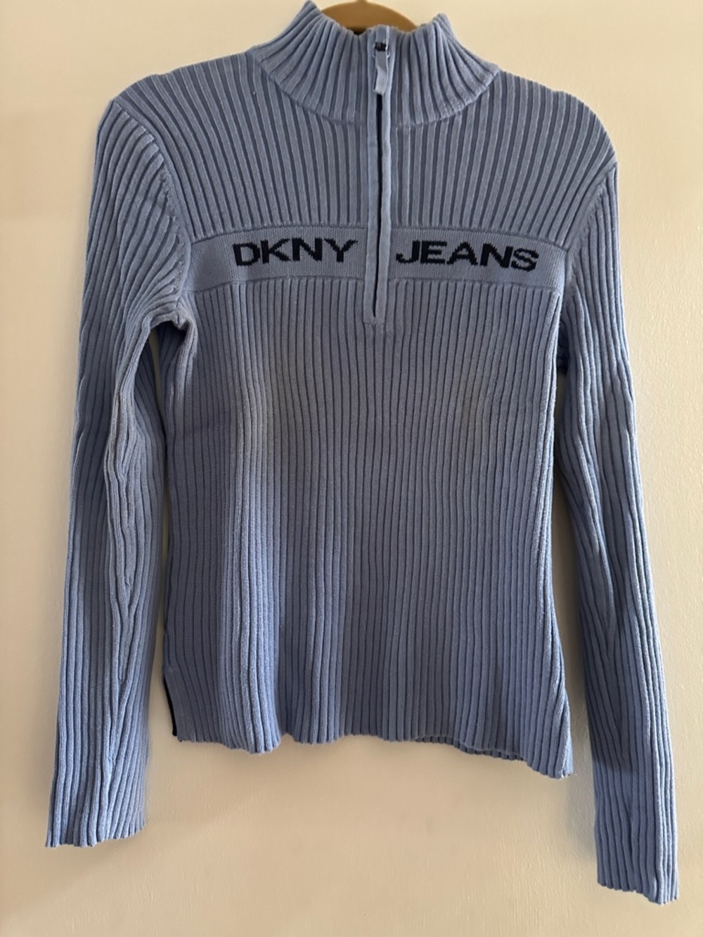 Dkny Light Blue Ribbed Half-Zip Mock Neck Sweater
